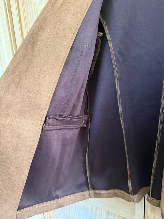 NWT Maurices Brown Open-Front Faux Suede Blazer with 3/4 Sleeves - Picture 4 of 10